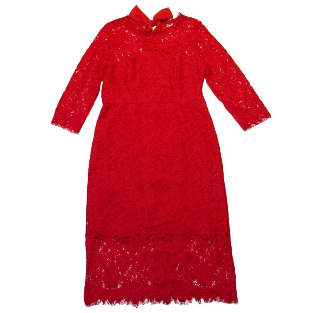 NWT J.Crew ¾ Sleeve Lace Sheath in Bright Cerise Tie Bow Back Dress 6